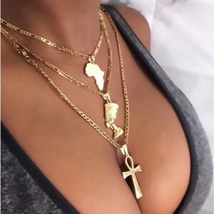 Ankh necklace , mini africa necklace and Nefertiti necklace set